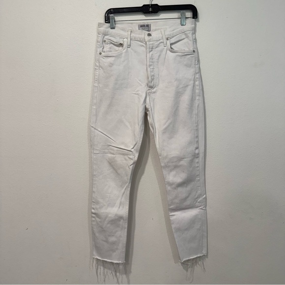 Agolde Nico High Rise Slim Fit White Jeans Raw Hem 28 - Picture 2 of 8
